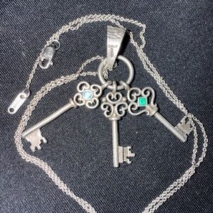 Sterling Silver Italian Key Pendant Necklace inlay turquoise